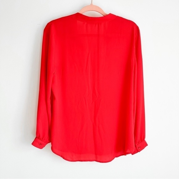 Violet + Claire Red Chiffon Blouson Flowy V neck Poplin Blouse Top sz Small - Picture 4 of 5